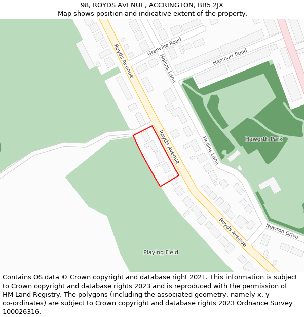 98, ROYDS AVENUE, ACCRINGTON, BB5 2JX: Location map and indicative extent of plot