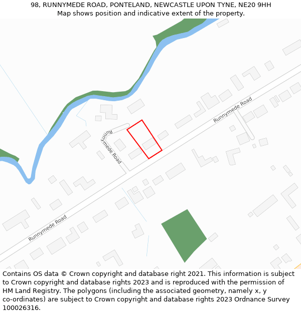 98, RUNNYMEDE ROAD, PONTELAND, NEWCASTLE UPON TYNE, NE20 9HH: Location map and indicative extent of plot