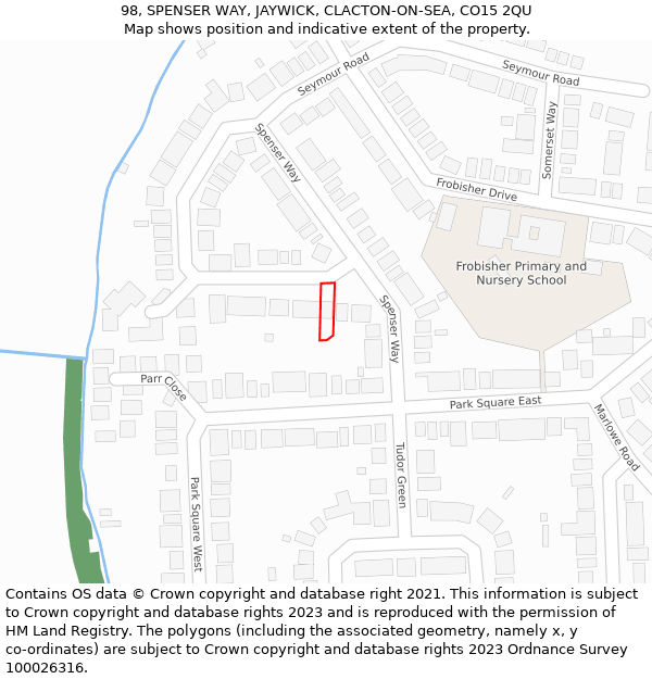 98, SPENSER WAY, JAYWICK, CLACTON-ON-SEA, CO15 2QU: Location map and indicative extent of plot