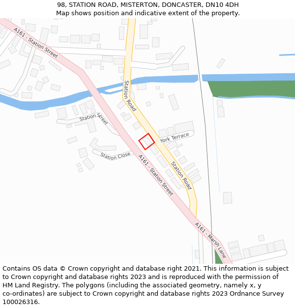 98, STATION ROAD, MISTERTON, DONCASTER, DN10 4DH: Location map and indicative extent of plot