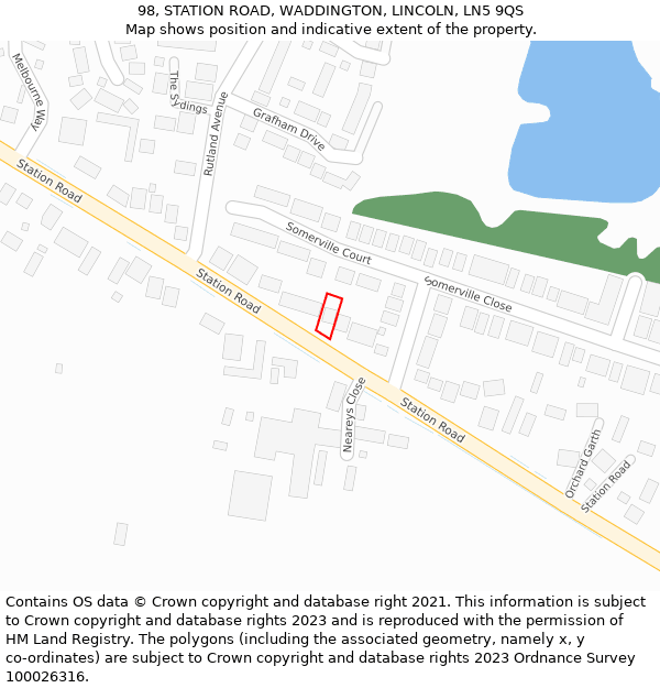 98, STATION ROAD, WADDINGTON, LINCOLN, LN5 9QS: Location map and indicative extent of plot