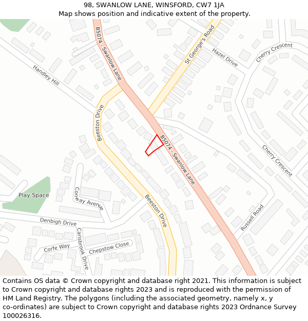 98, SWANLOW LANE, WINSFORD, CW7 1JA: Location map and indicative extent of plot