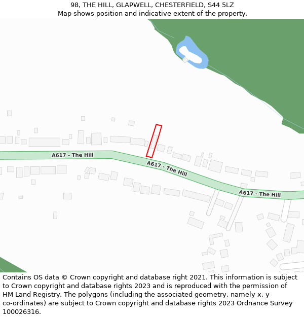 98, THE HILL, GLAPWELL, CHESTERFIELD, S44 5LZ: Location map and indicative extent of plot