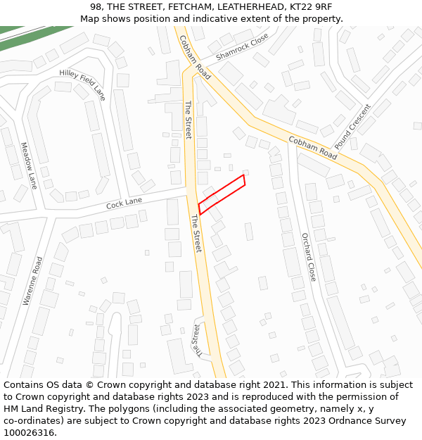 98, THE STREET, FETCHAM, LEATHERHEAD, KT22 9RF: Location map and indicative extent of plot