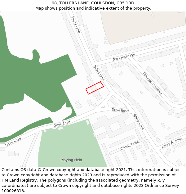 98, TOLLERS LANE, COULSDON, CR5 1BD: Location map and indicative extent of plot