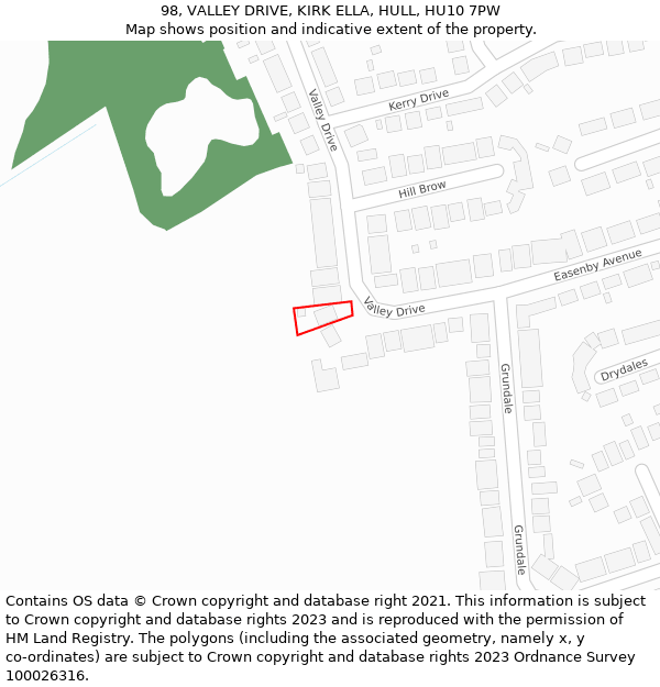 98, VALLEY DRIVE, KIRK ELLA, HULL, HU10 7PW: Location map and indicative extent of plot