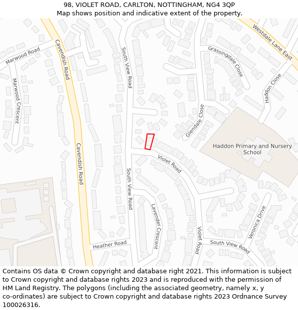 98, VIOLET ROAD, CARLTON, NOTTINGHAM, NG4 3QP: Location map and indicative extent of plot