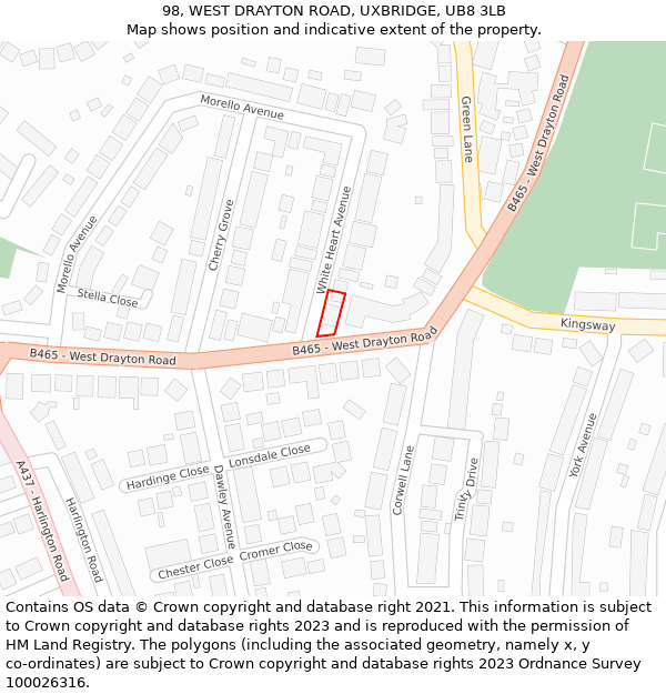 98, WEST DRAYTON ROAD, UXBRIDGE, UB8 3LB: Location map and indicative extent of plot