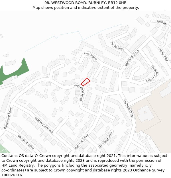 98, WESTWOOD ROAD, BURNLEY, BB12 0HR: Location map and indicative extent of plot