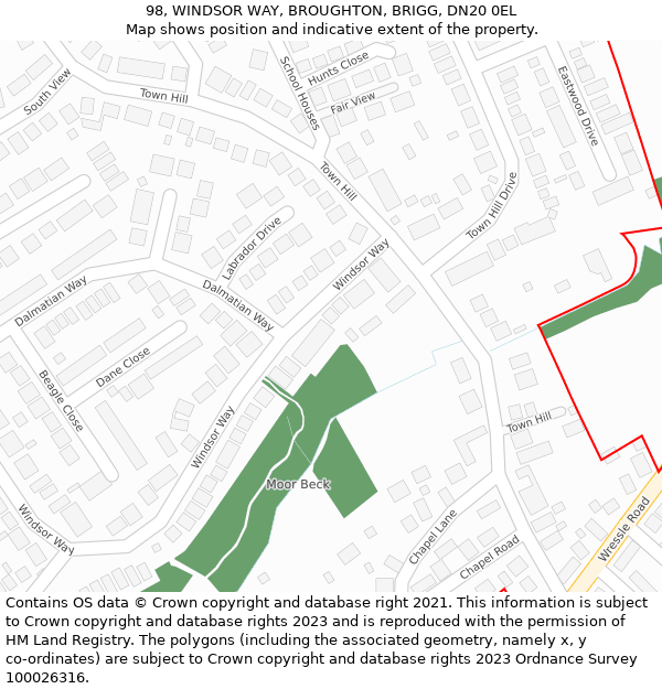 98, WINDSOR WAY, BROUGHTON, BRIGG, DN20 0EL: Location map and indicative extent of plot