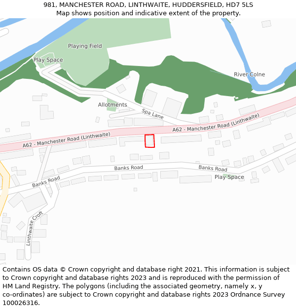 981, MANCHESTER ROAD, LINTHWAITE, HUDDERSFIELD, HD7 5LS: Location map and indicative extent of plot