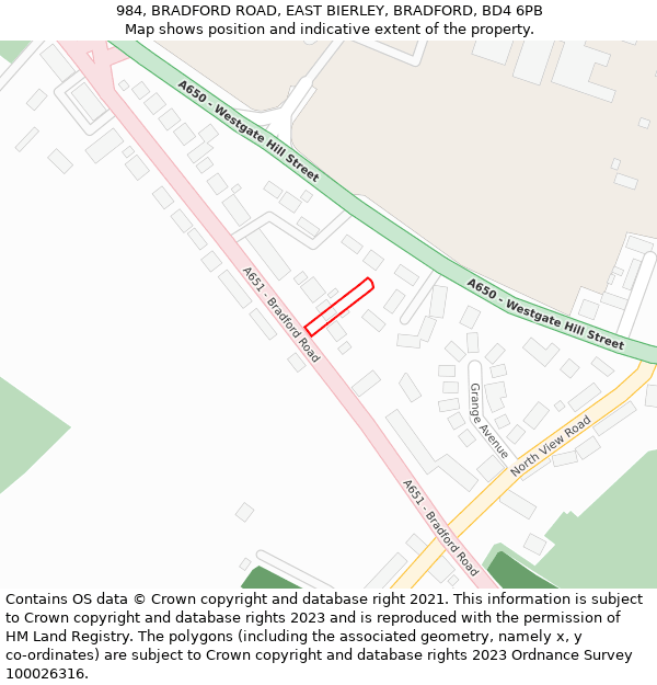 984, BRADFORD ROAD, EAST BIERLEY, BRADFORD, BD4 6PB: Location map and indicative extent of plot
