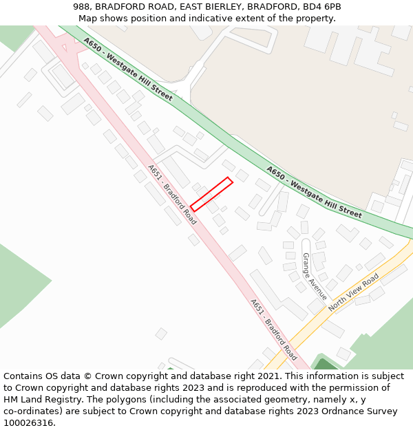 988, BRADFORD ROAD, EAST BIERLEY, BRADFORD, BD4 6PB: Location map and indicative extent of plot