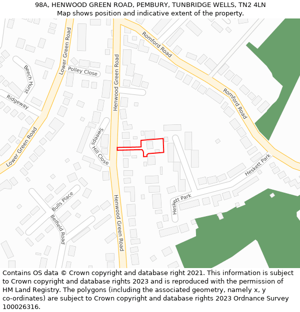 98A, HENWOOD GREEN ROAD, PEMBURY, TUNBRIDGE WELLS, TN2 4LN: Location map and indicative extent of plot