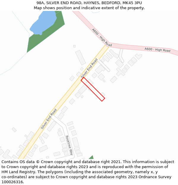 98A, SILVER END ROAD, HAYNES, BEDFORD, MK45 3PU: Location map and indicative extent of plot