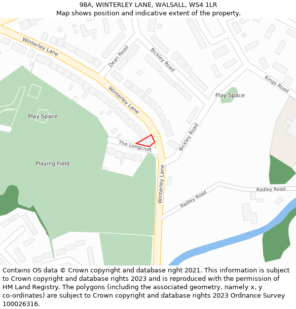 98A, WINTERLEY LANE, WALSALL, WS4 1LR: Location map and indicative extent of plot