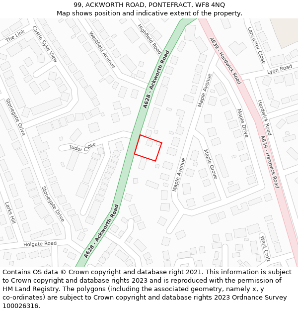 99, ACKWORTH ROAD, PONTEFRACT, WF8 4NQ: Location map and indicative extent of plot