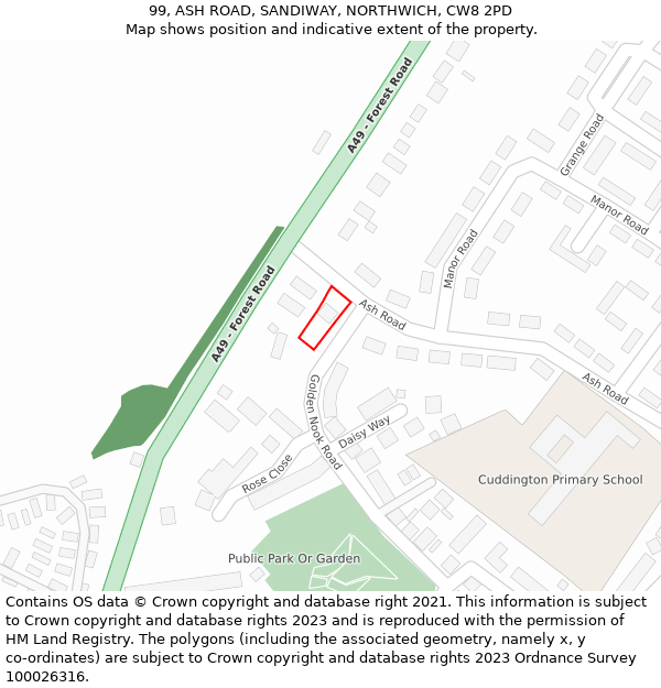 99, ASH ROAD, SANDIWAY, NORTHWICH, CW8 2PD: Location map and indicative extent of plot