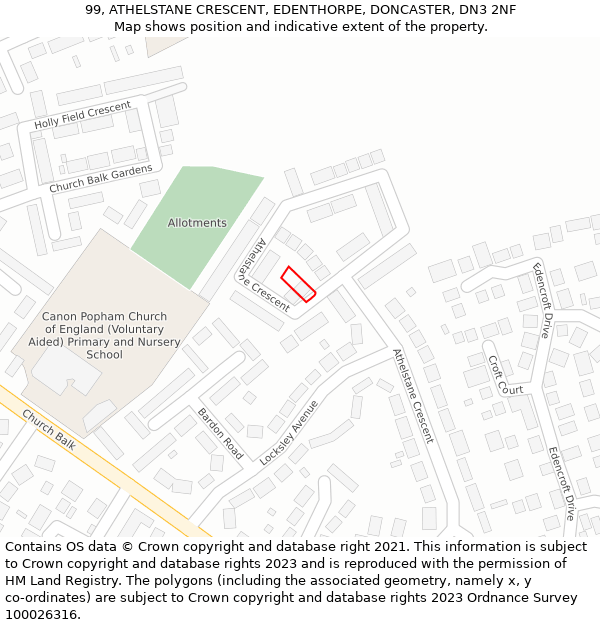 99, ATHELSTANE CRESCENT, EDENTHORPE, DONCASTER, DN3 2NF: Location map and indicative extent of plot