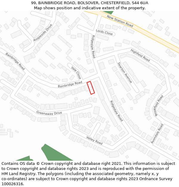 99, BAINBRIDGE ROAD, BOLSOVER, CHESTERFIELD, S44 6UA: Location map and indicative extent of plot