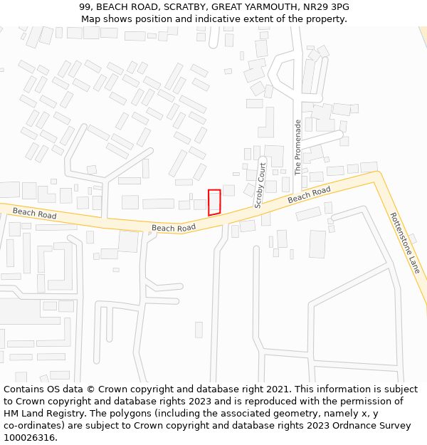 99, BEACH ROAD, SCRATBY, GREAT YARMOUTH, NR29 3PG: Location map and indicative extent of plot