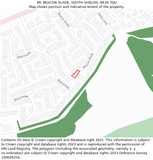 99, BEACON GLADE, SOUTH SHIELDS, NE34 7QU: Location map and indicative extent of plot