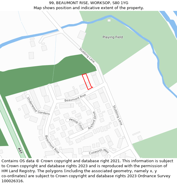 99, BEAUMONT RISE, WORKSOP, S80 1YG: Location map and indicative extent of plot