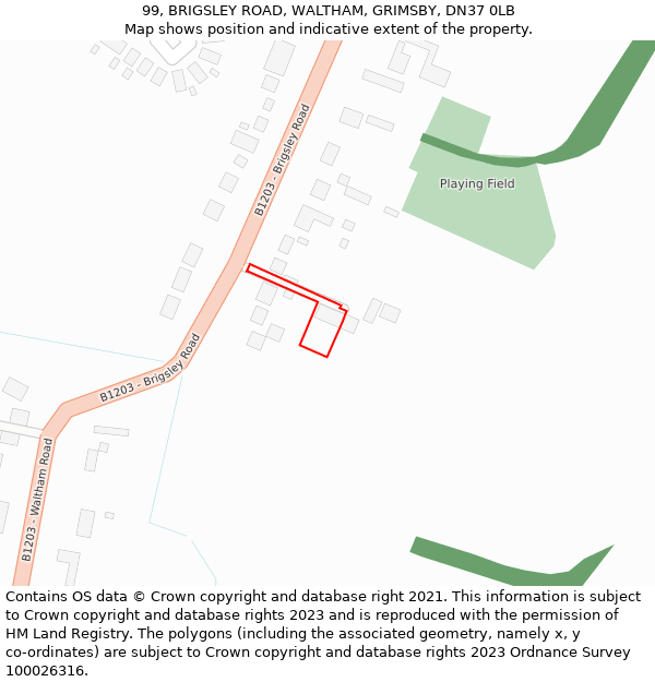 99, BRIGSLEY ROAD, WALTHAM, GRIMSBY, DN37 0LB: Location map and indicative extent of plot