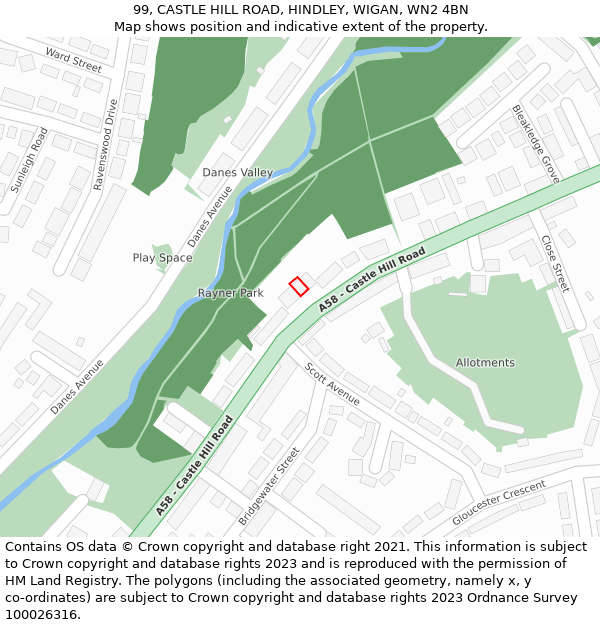 99, CASTLE HILL ROAD, HINDLEY, WIGAN, WN2 4BN: Location map and indicative extent of plot