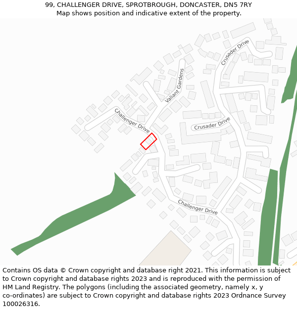 99, CHALLENGER DRIVE, SPROTBROUGH, DONCASTER, DN5 7RY: Location map and indicative extent of plot