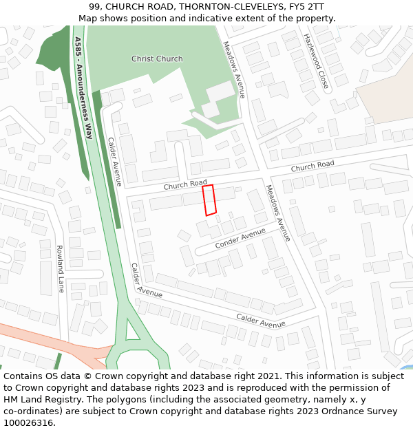 99, CHURCH ROAD, THORNTON-CLEVELEYS, FY5 2TT: Location map and indicative extent of plot