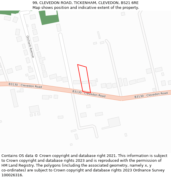 99, CLEVEDON ROAD, TICKENHAM, CLEVEDON, BS21 6RE: Location map and indicative extent of plot