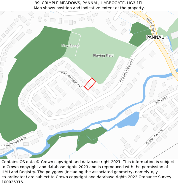 99, CRIMPLE MEADOWS, PANNAL, HARROGATE, HG3 1EL: Location map and indicative extent of plot