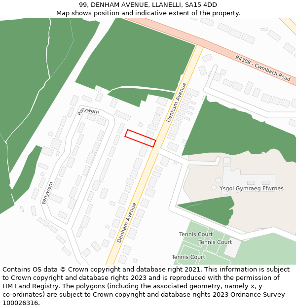 99, DENHAM AVENUE, LLANELLI, SA15 4DD: Location map and indicative extent of plot