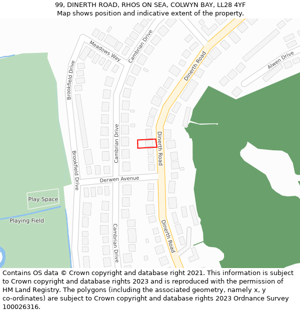 99, DINERTH ROAD, RHOS ON SEA, COLWYN BAY, LL28 4YF: Location map and indicative extent of plot