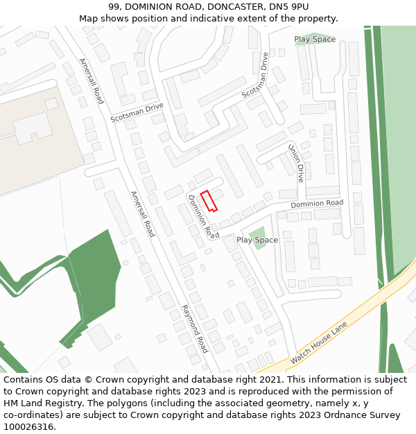 99, DOMINION ROAD, DONCASTER, DN5 9PU: Location map and indicative extent of plot