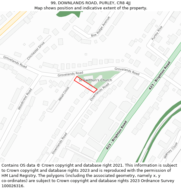 99, DOWNLANDS ROAD, PURLEY, CR8 4JJ: Location map and indicative extent of plot