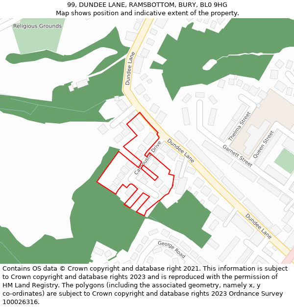 99, DUNDEE LANE, RAMSBOTTOM, BURY, BL0 9HG: Location map and indicative extent of plot