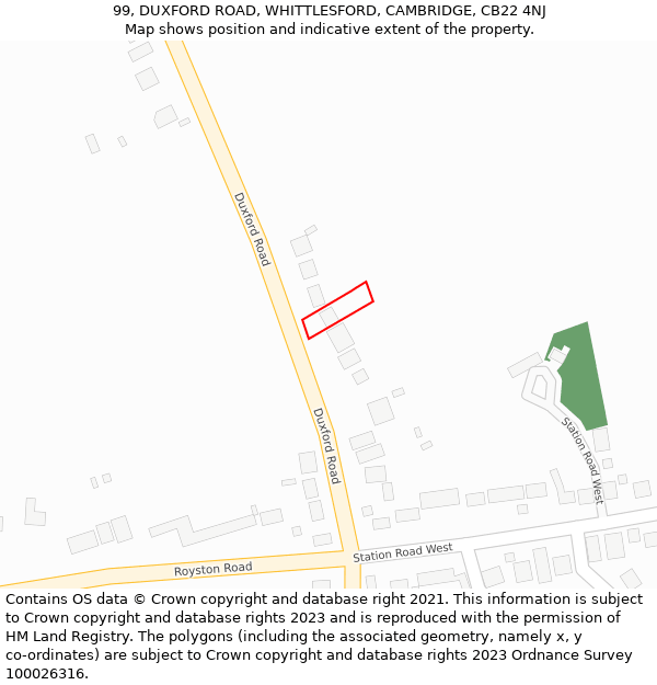 99, DUXFORD ROAD, WHITTLESFORD, CAMBRIDGE, CB22 4NJ: Location map and indicative extent of plot