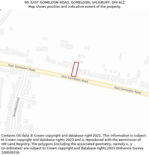 99, EAST GOMELDON ROAD, GOMELDON, SALISBURY, SP4 6LZ: Location map and indicative extent of plot