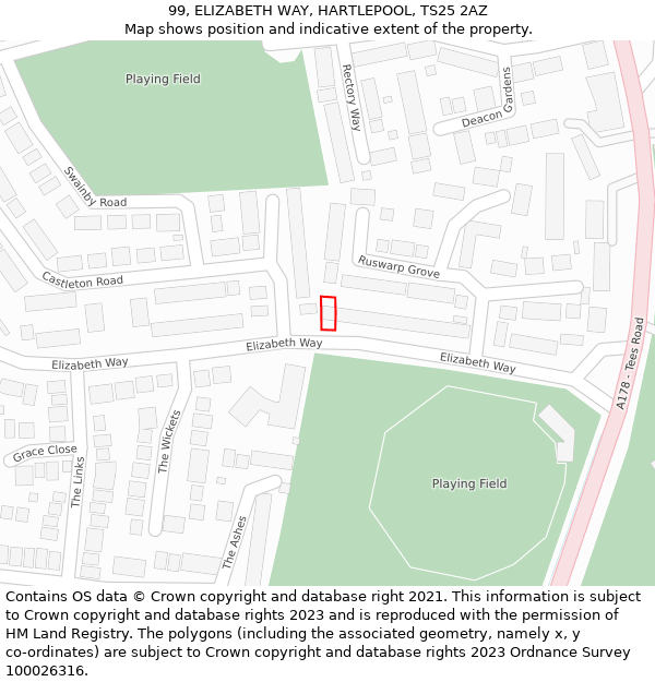 99, ELIZABETH WAY, HARTLEPOOL, TS25 2AZ: Location map and indicative extent of plot