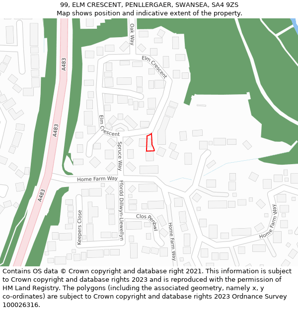 99, ELM CRESCENT, PENLLERGAER, SWANSEA, SA4 9ZS: Location map and indicative extent of plot