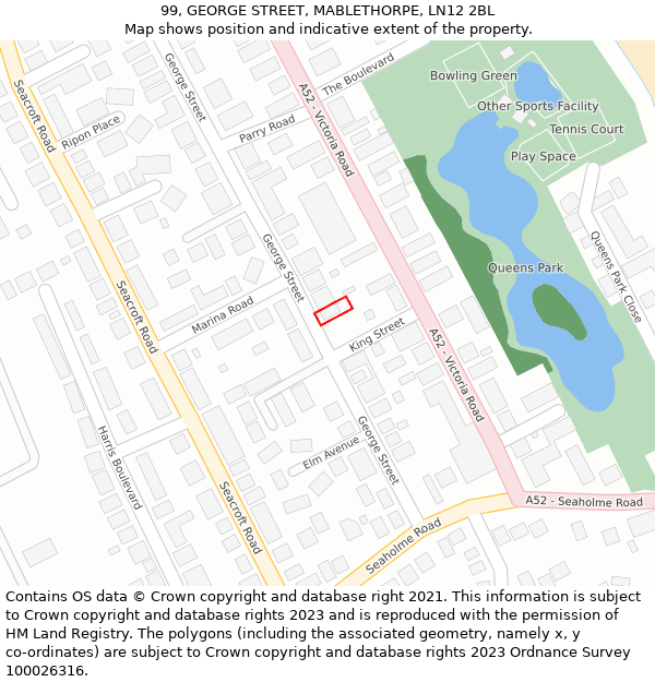 99, GEORGE STREET, MABLETHORPE, LN12 2BL: Location map and indicative extent of plot