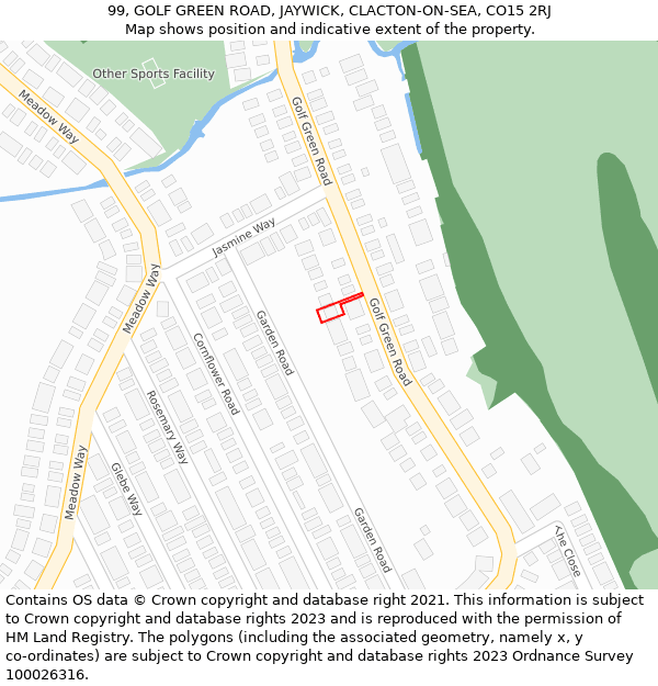 99, GOLF GREEN ROAD, JAYWICK, CLACTON-ON-SEA, CO15 2RJ: Location map and indicative extent of plot