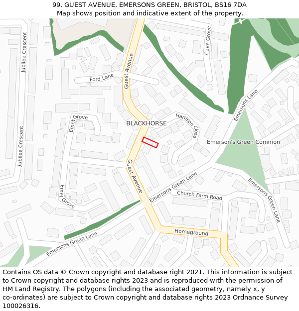 99, GUEST AVENUE, EMERSONS GREEN, BRISTOL, BS16 7DA: Location map and indicative extent of plot