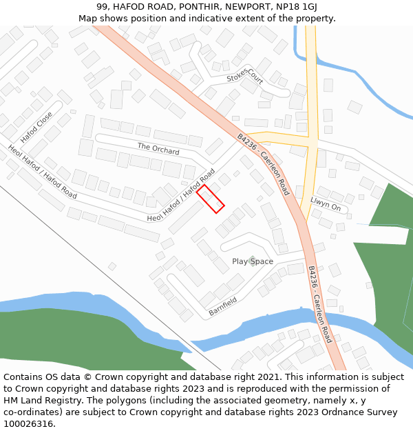 99, HAFOD ROAD, PONTHIR, NEWPORT, NP18 1GJ: Location map and indicative extent of plot