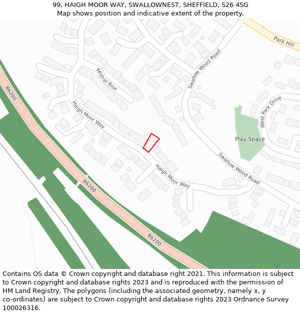 99, HAIGH MOOR WAY, SWALLOWNEST, SHEFFIELD, S26 4SG: Location map and indicative extent of plot