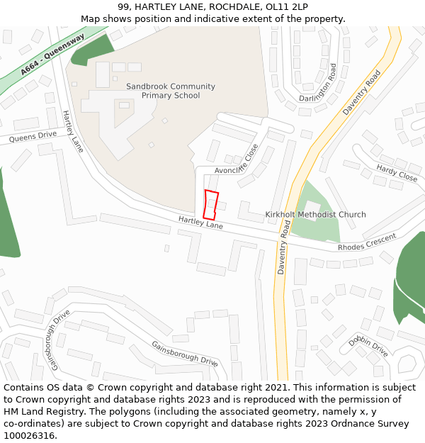 99, HARTLEY LANE, ROCHDALE, OL11 2LP: Location map and indicative extent of plot