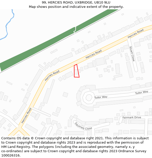 99, HERCIES ROAD, UXBRIDGE, UB10 9LU: Location map and indicative extent of plot