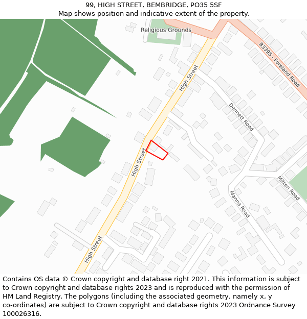 99, HIGH STREET, BEMBRIDGE, PO35 5SF: Location map and indicative extent of plot